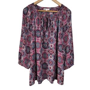 DR2 Medallion Peasant Top Tunic 3/4 Sleeve Size XL